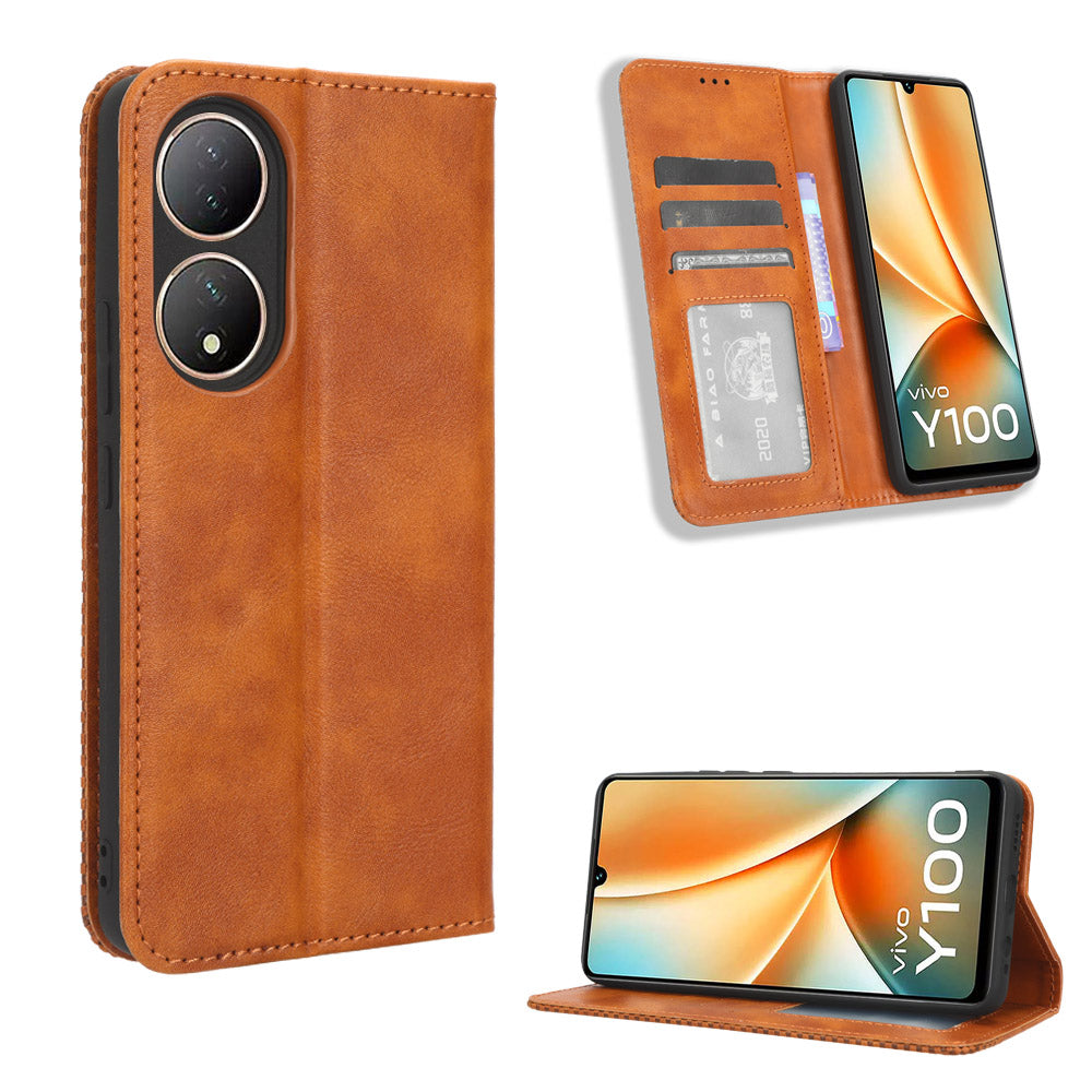 For vivo Y100 5G / T2 5G Magnetic Closing PU Leather Anti-drop Case Stand Wallet Phone Cover