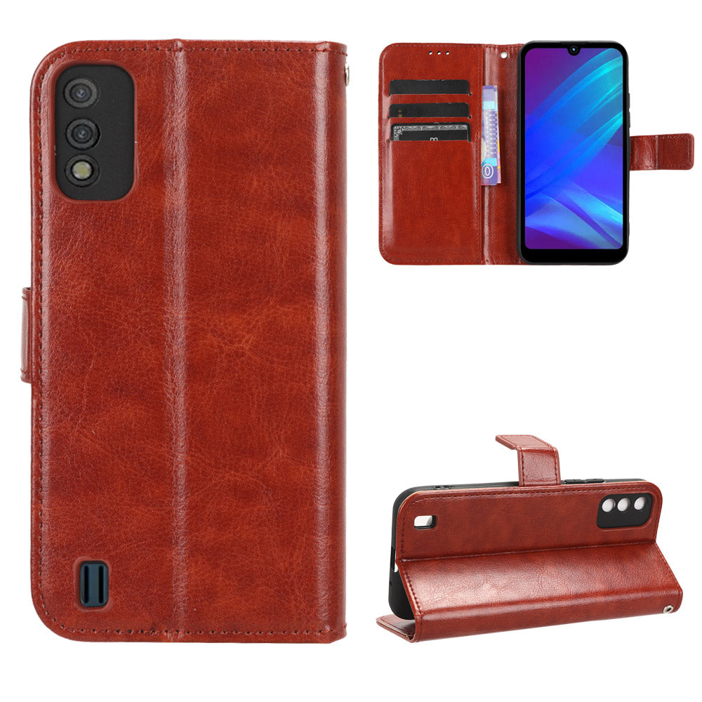 For Itel A26 PU Leather Wallet Case Crazy Horse Texture Phone Cover with Stand
