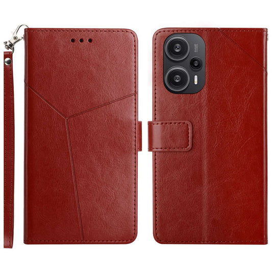 HT01 PU Leather Wallet Case for Xiaomi Poco F5 5G / Redmi Note 12 Turbo , Y-shaped Line Imprinted Stand Phone Cover