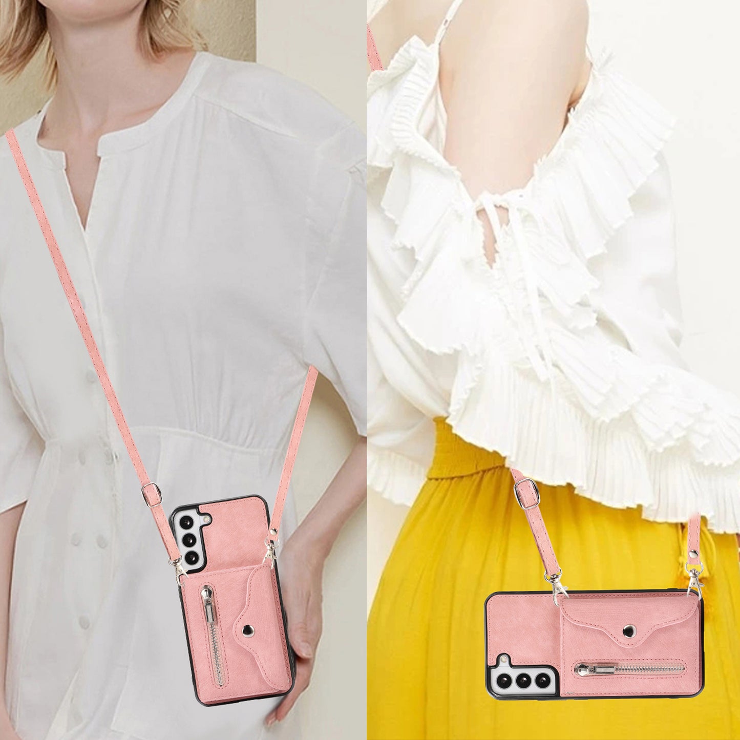 For Samsung Galaxy S21 FE 5G Smartphone Case Kickstand PU Leather+TPU Shell with RFID Blocking Card Bag