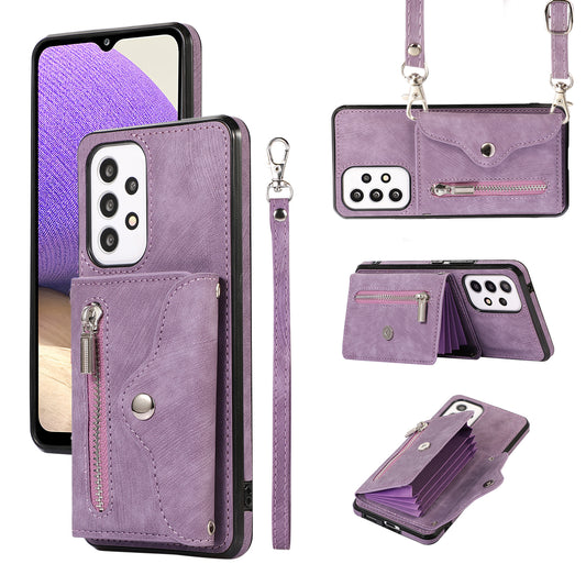 Phone Case for Samsung Galaxy A32 5G / M32 5G PU Leather+TPU Shell with RFID Blocking Card Bag and Kickstand