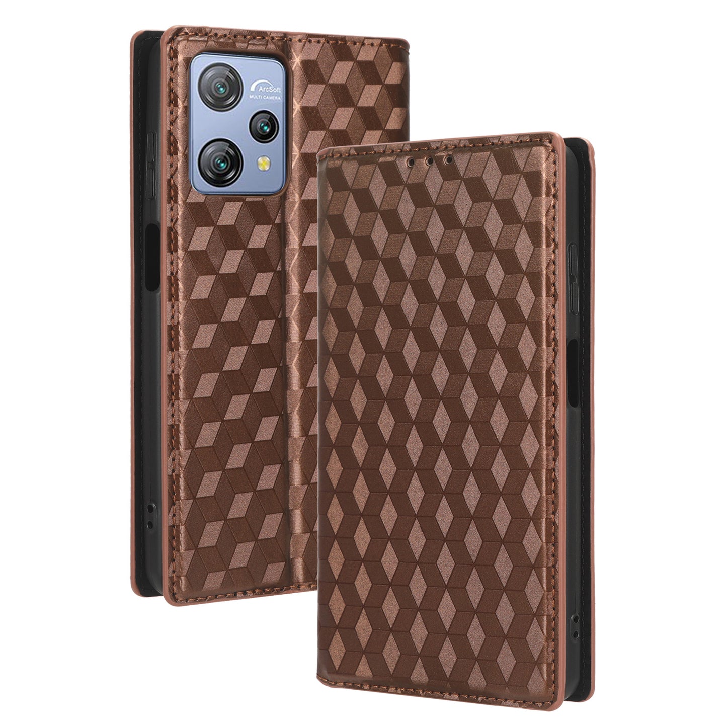 Phone Case for Blackview A53 / A53 Pro Stand Wallet PU Leather Rhombus Imprinted Anti-drop Cover