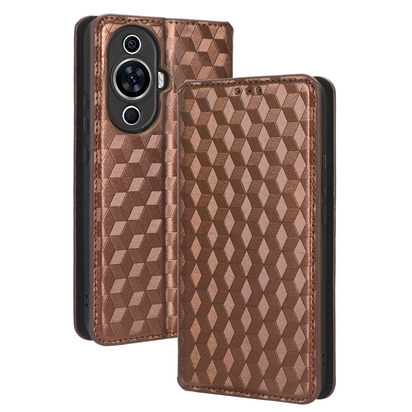 Phone Case for Huawei nova 11 Stand Wallet Shockproof PU Leather Rhombus Imprinted Cover