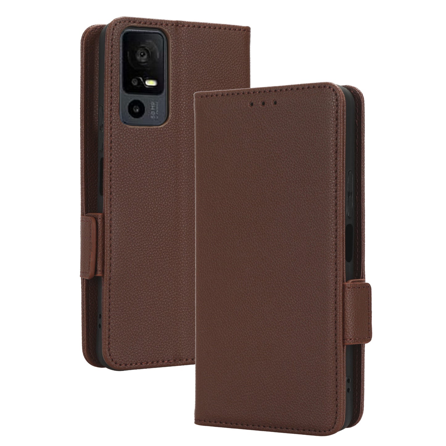 For TCL 40 XE / 40 X / T601D Shockproof Wallet Case Litchi Texture PU Leather Phone Cover with Strap