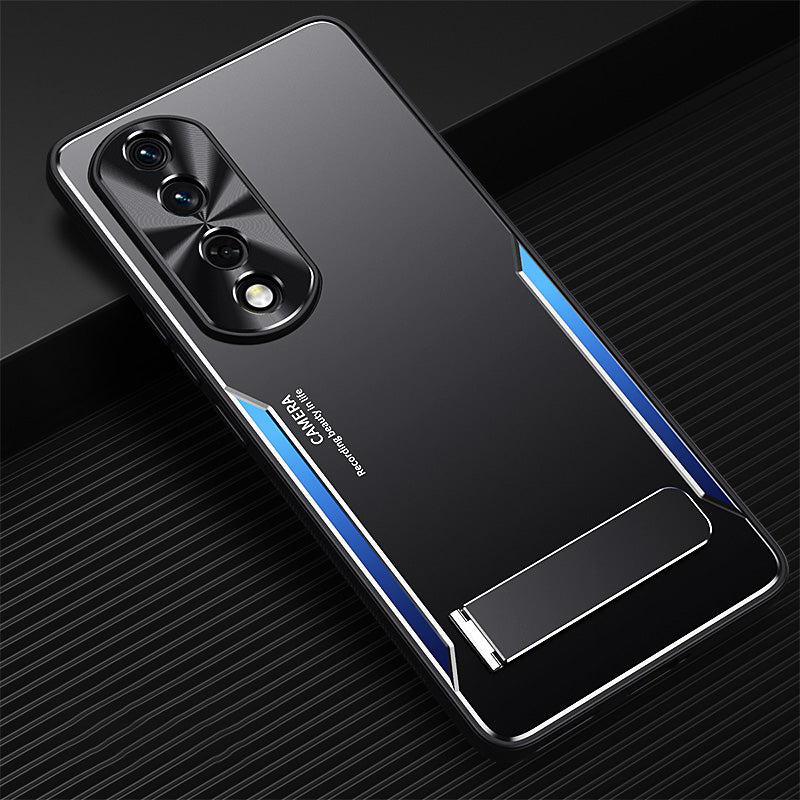 For Honor 90 Pro Smartphone Case TPU + Aluminium Alloy Shell Anti-drop Kickstand Cell Phone Back Cover