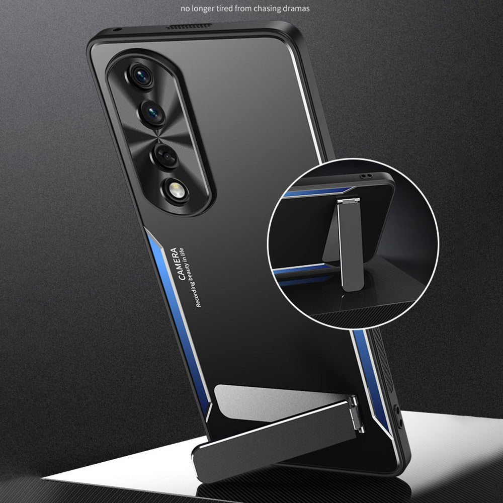 For Honor 90 Pro Smartphone Case TPU + Aluminium Alloy Shell Anti-drop Kickstand Cell Phone Back Cover