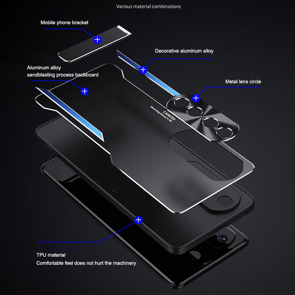 For Honor 90 Pro Smartphone Case TPU + Aluminium Alloy Shell Anti-drop Kickstand Cell Phone Back Cover