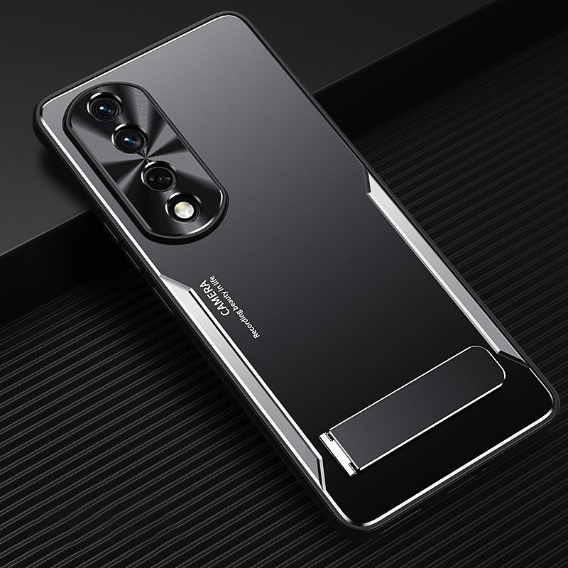 For Honor 90 Pro Smartphone Case TPU + Aluminium Alloy Shell Anti-drop Kickstand Cell Phone Back Cover