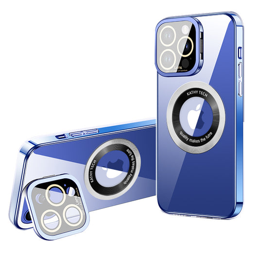 VOERO For iPhone 14 Pro Magnetic Phone Case Camera Lens Frame Kickstand Electroplating TPU Cover
