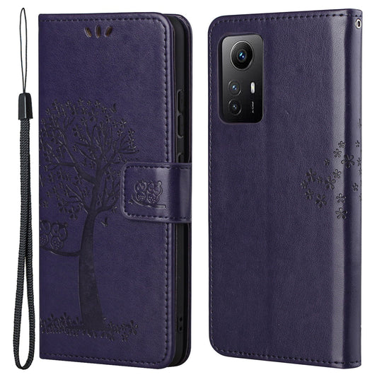 For Xiaomi Redmi Note 12S 4G Owl Tree Imprinted Wallet Phone Case PU Leather Stand Cover