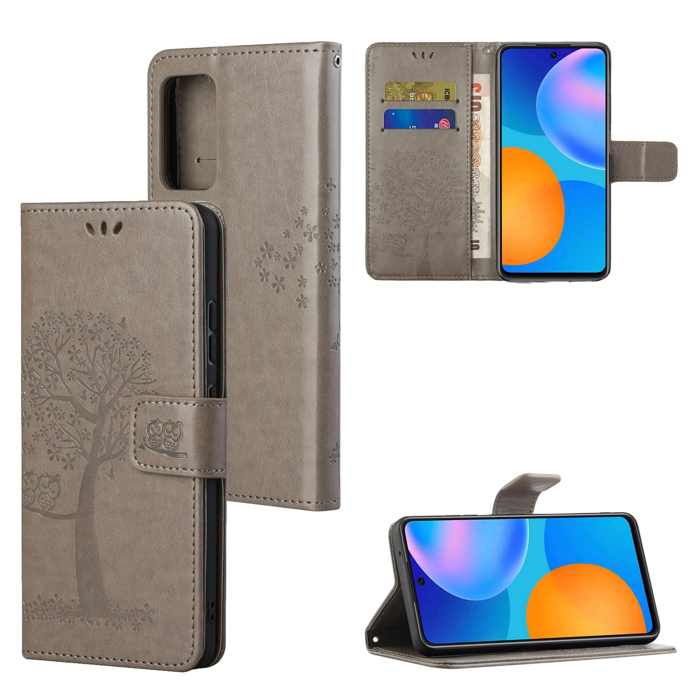 For Xiaomi Redmi Note 12S 4G Owl Tree Imprinted Wallet Phone Case PU Leather Stand Cover