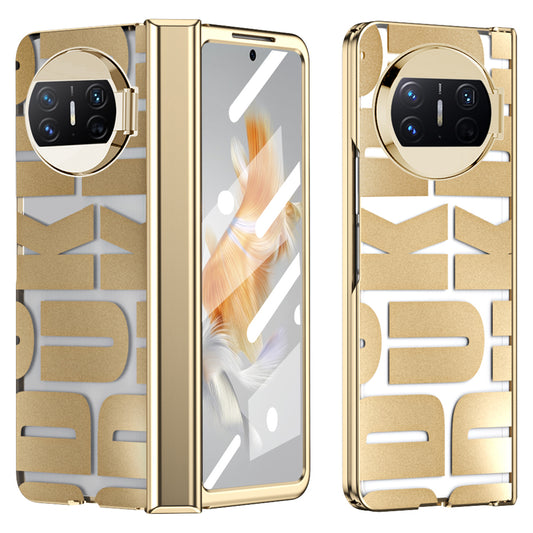 For Huawei Mate X3 5G Hinde Protection Phone Case Hard PC Electroplating Cover with Tempered Glass Film