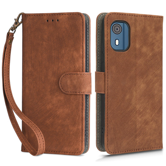 For Nokia C02 Anti-Scratch PU Leather Cover Stand Phone Case RFID Blocking Wallet with Strap