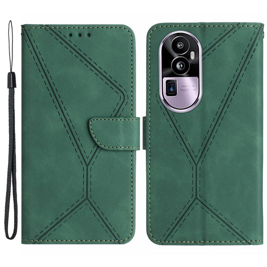 HT05 Flip Leather Cover for Oppo Reno10 Pro+ 5G , Skin-touch Feeling Stand Wallet Imprinted Line Phone Case