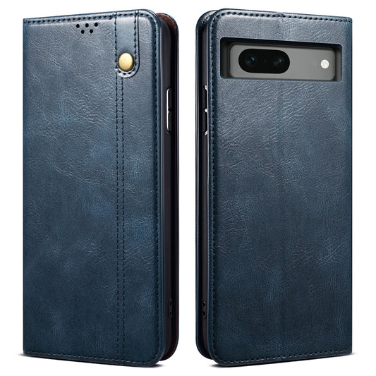 For Google Pixel 7a Waxy Crazy Horse Texture Leather Case Drop Proof Phone Cover with Stand Wallet