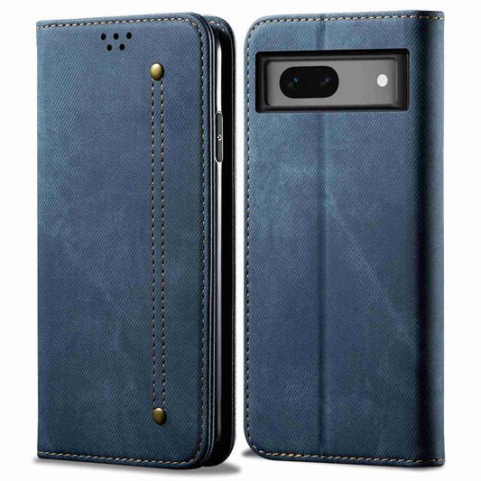 For Google Pixel 7a PU Leather Case Stand Wallet Anti-scratch Jeans Cloth Texture Phone Cover