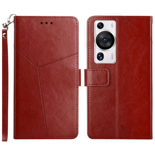 HT01 For Huawei P60 Pro / P60 Anti-Dust Phone Shell Case Wallet Y-shaped Line Imprinting TPU+PU Leather Stand Cover