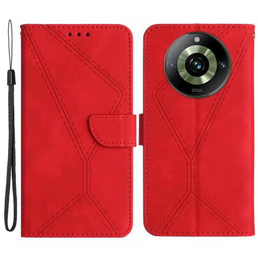 HT05 For Realme 11 Pro+ 5G / 11 Pro 5G Flip Leather Cover Skin-touch Feeling Imprinted Line Phone Case Stand Wallet