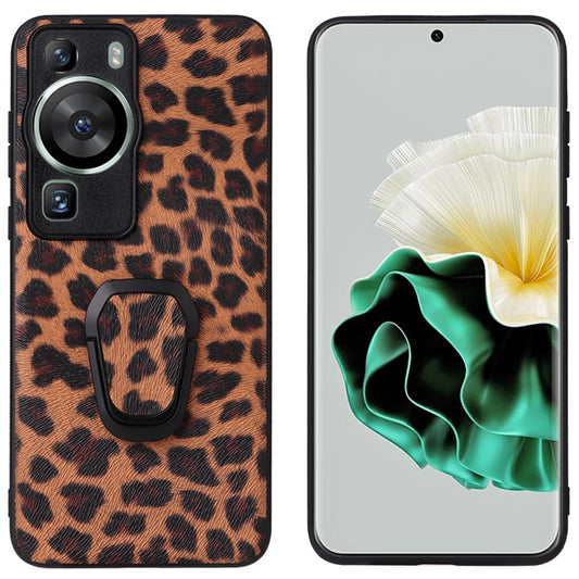 For Huawei P60 Pro Fall Proof Phone Case Textured PU Leather Coated TPU+PC Cover with Kickstand