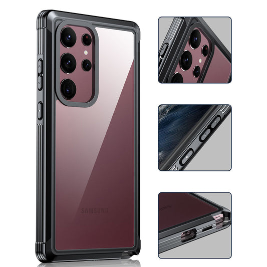 For Samsung Galaxy S22 Ultra 5G Anti-drop Phone Case TPU Frame Clear PC Back Cover with PET Screen Protector