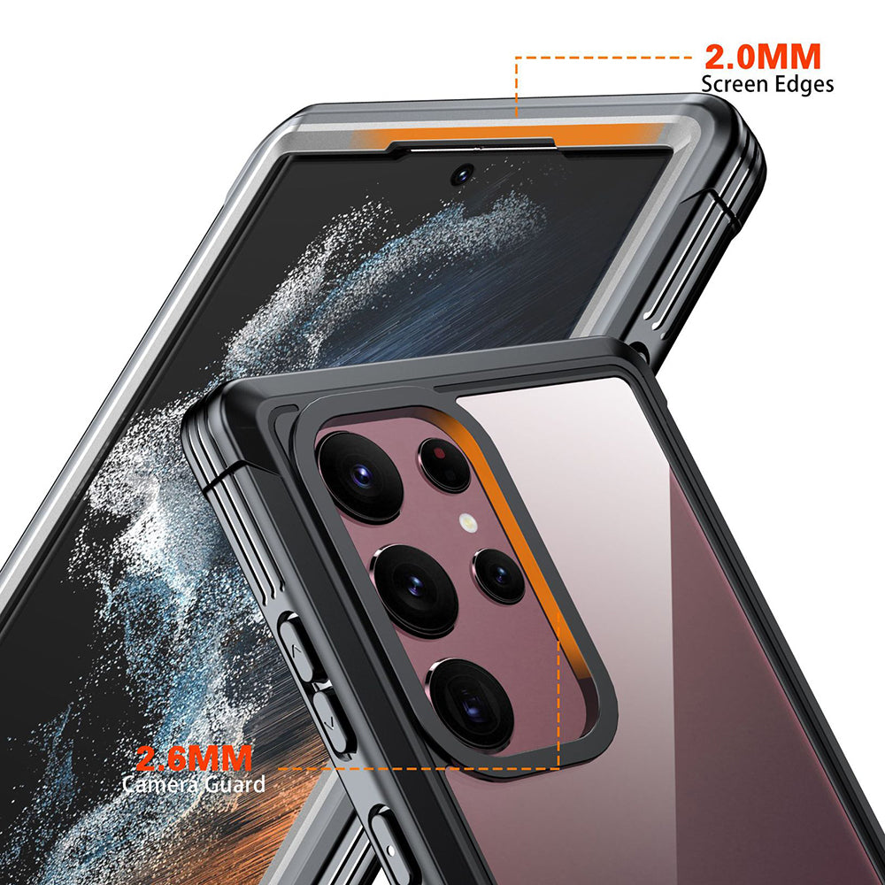 For Samsung Galaxy S22 Ultra 5G Anti-drop Phone Case TPU Frame Clear PC Back Cover with PET Screen Protector