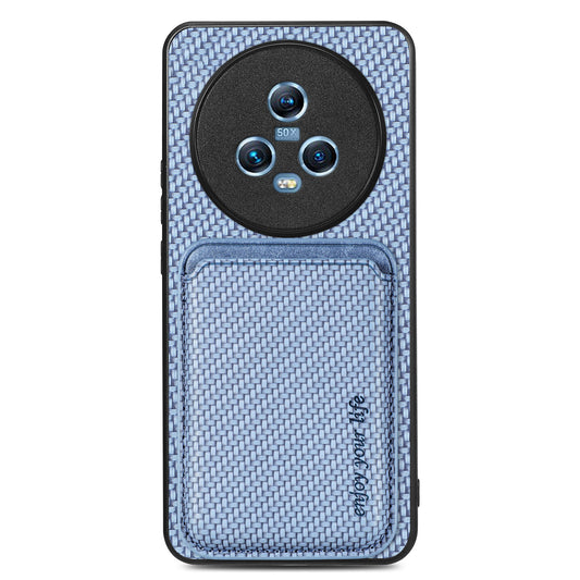 For Honor Magic5 Phone Case Carbon Fiber Texture Leather Coated PC+TPU Cover with Detachable Card Holder