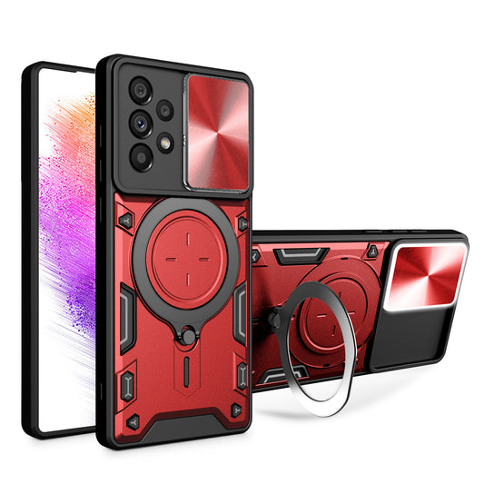 Shockproof Case for Samsung Galaxy A73 5G Anti-Drop Kickstand Cover TPU PC Phone Shell with Slide Lens Lid