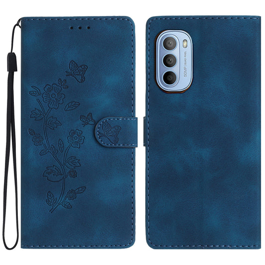 For Motorola Moto G62 5G Magnetic Phone Case Imprinted Flower Wallet Stand Leather Mobile Phone Cover