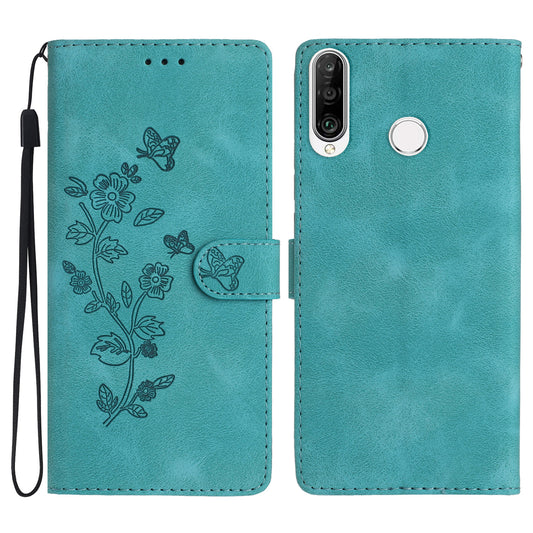 For Huawei P30 Lite / P30 Lite New Edition / nova 4e Phone Cover Imprinted Flower Wallet Stand Shockproof Leather Phone Case