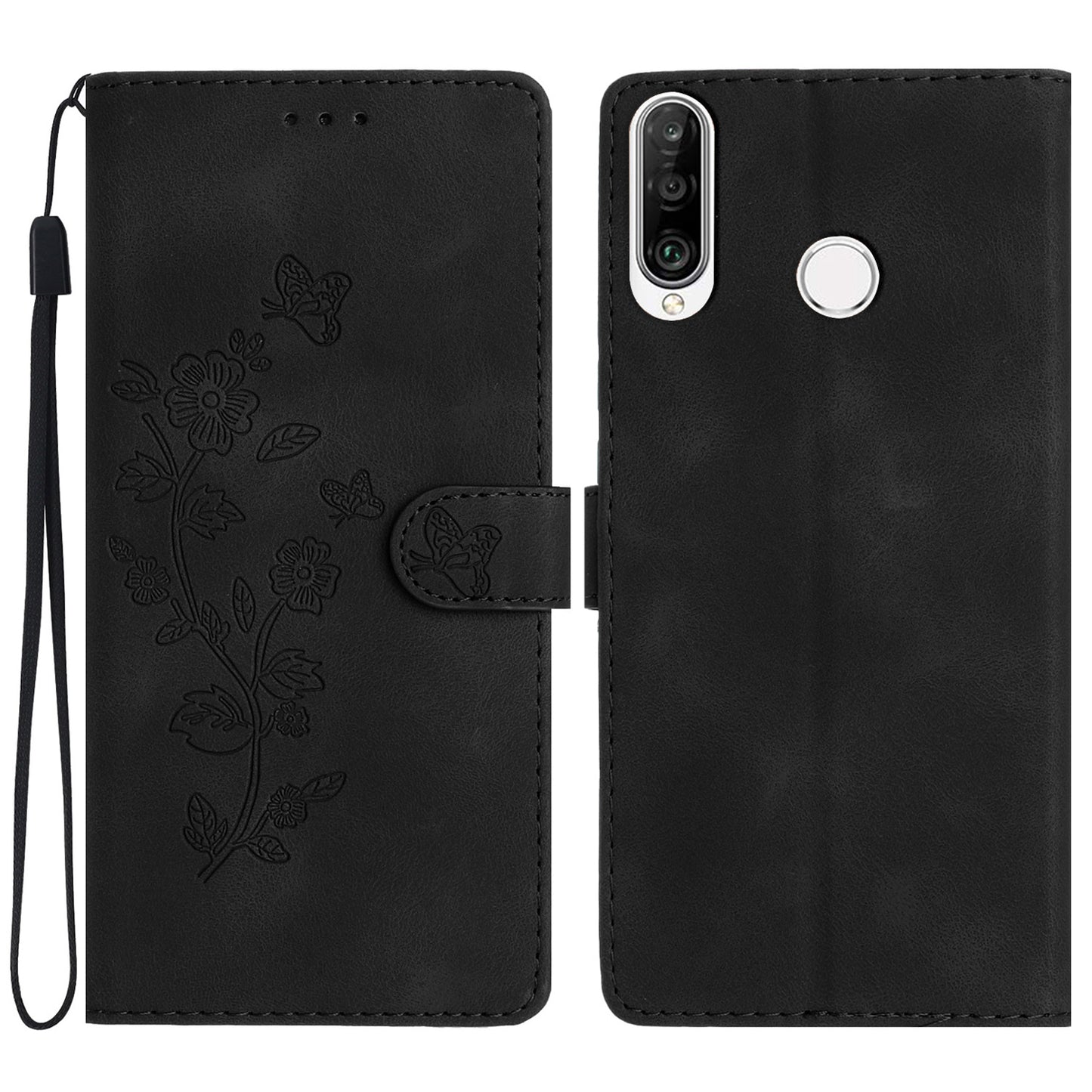 For Huawei P30 Lite / P30 Lite New Edition / nova 4e Phone Cover Imprinted Flower Wallet Stand Shockproof Leather Phone Case