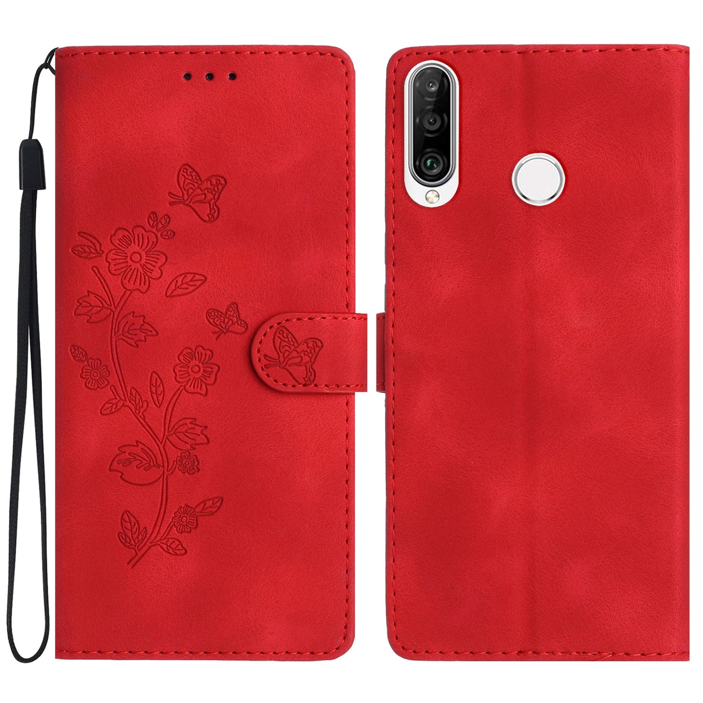 For Huawei P30 Lite / P30 Lite New Edition / nova 4e Phone Cover Imprinted Flower Wallet Stand Shockproof Leather Phone Case