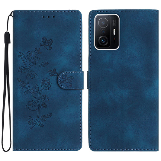 For Xiaomi 11T Pro 5G / 11T 5G Phone Cover Shell TPU+PU Leather Wallet Stand Imprinted Flower Cell Phone Case