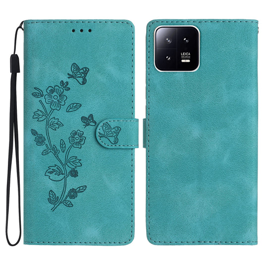 PU Leather Wallet Case for Xiaomi 13 , Full Protection Flower Imprint Stand Phone Cover