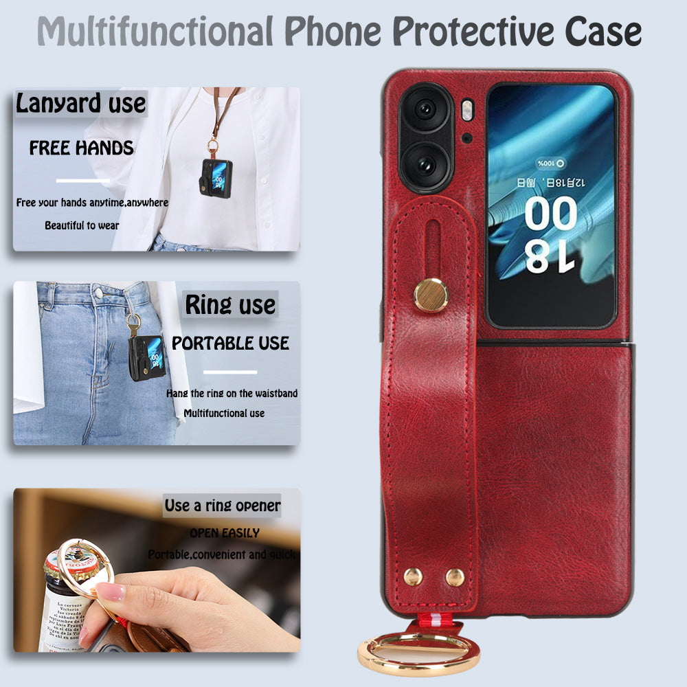For Oppo Find N2 Flip 5G PU Leather+PC Phone Case Wristband Kickstand Bottle Opener Shockproof Cover