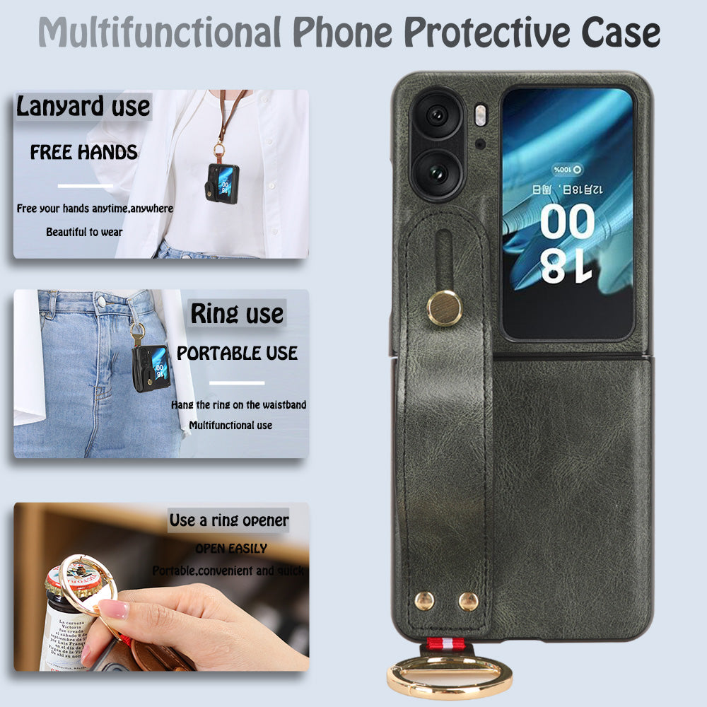 For Oppo Find N2 Flip 5G PU Leather+PC Phone Case Wristband Kickstand Bottle Opener Shockproof Cover