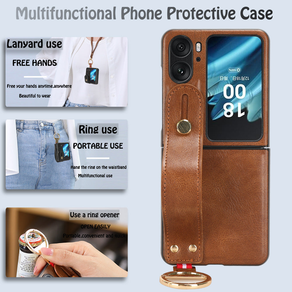 For Oppo Find N2 Flip 5G PU Leather+PC Phone Case Wristband Kickstand Bottle Opener Shockproof Cover