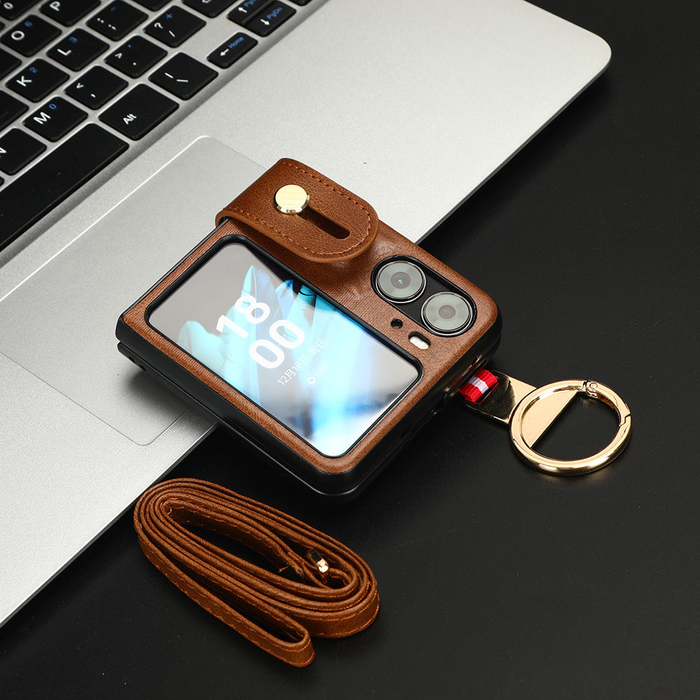 For Oppo Find N2 Flip 5G PU Leather+PC Phone Case Wristband Kickstand Bottle Opener Shockproof Cover