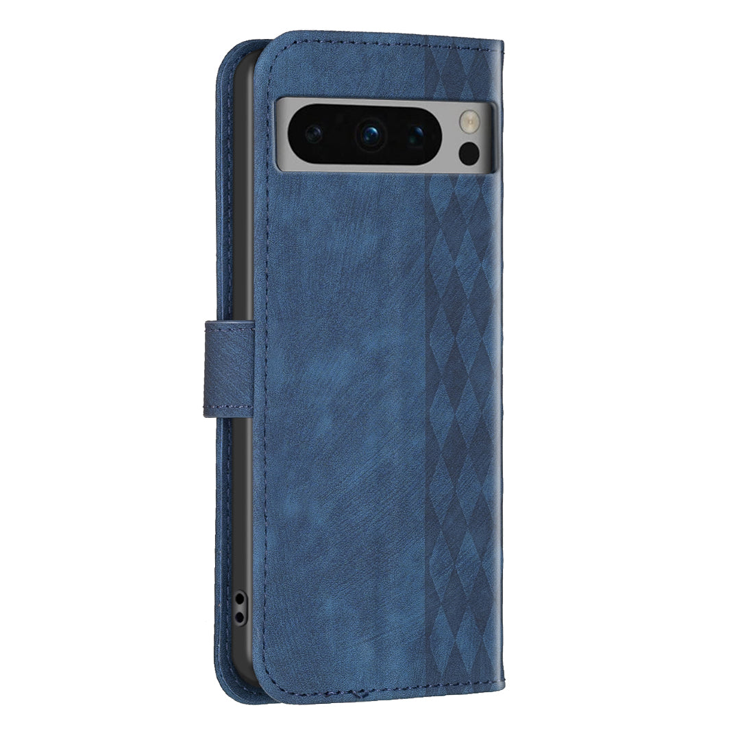 For Google Pixel 8 Pro PU Leather Phone Case Grid Pattern Imprinted Phone Cover with Stand Wallet