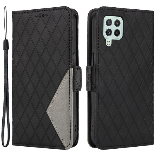 For Samsung Galaxy A22 4G (EU Version) / M32 (India Version) / M32 (Global Version) 4G / F22 / M22 Wallet Stand Leather Case Rhombus Imprinted Phone Cover