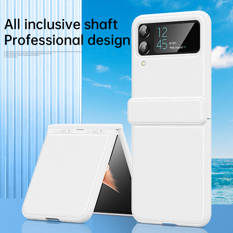 For Samsung Galaxy Z Flip4 5G Cowhide Leather+PC Phone Case Litchi Texture Shockproof Cover