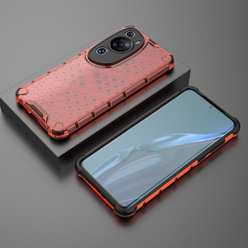 For Huawei P60 Art Anti-fingerprint Honeycomb Texture Phone Case Anti-drop TPU+PC Smartphone Cover