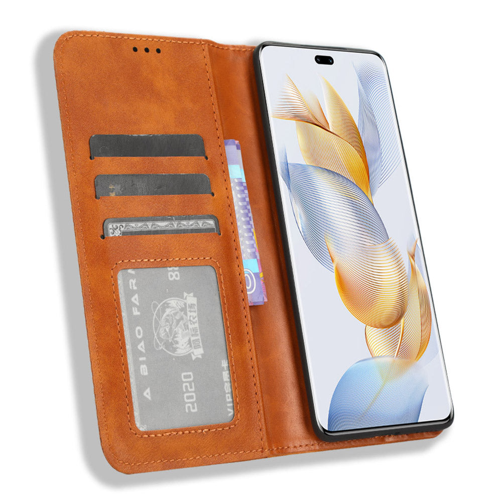 For Honor 90 Pro Wallet Anti-fall Retro Stand Mobile Phone Cover PU Leather Magnetic Case
