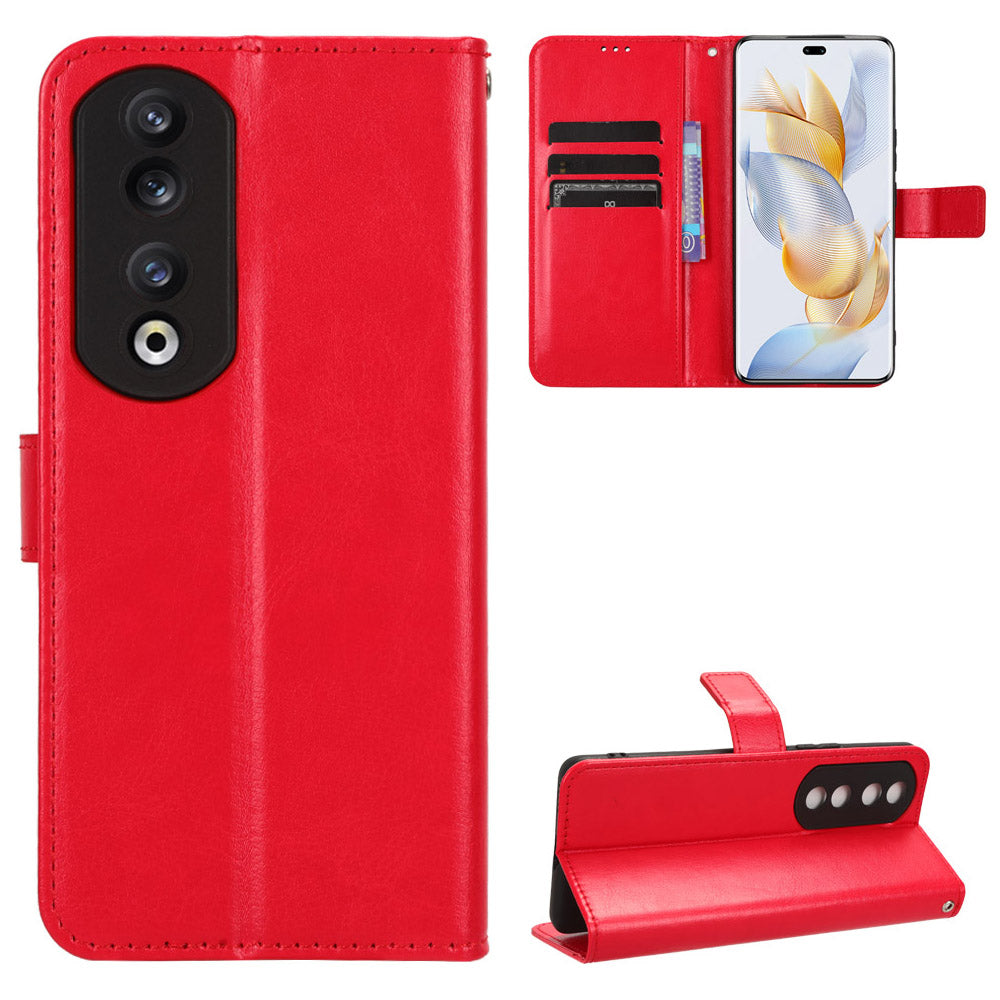 PU Leather Phone Case for Honor 90 Pro , Crazy Horse Texture Shell Flip Stand Cover Wallet
