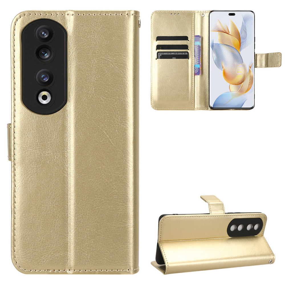 For Honor 90 Mobile Phone Cover PU Leather Flip Stand Case Crazy Horse Texture Magnetic Clasp Phone Shell