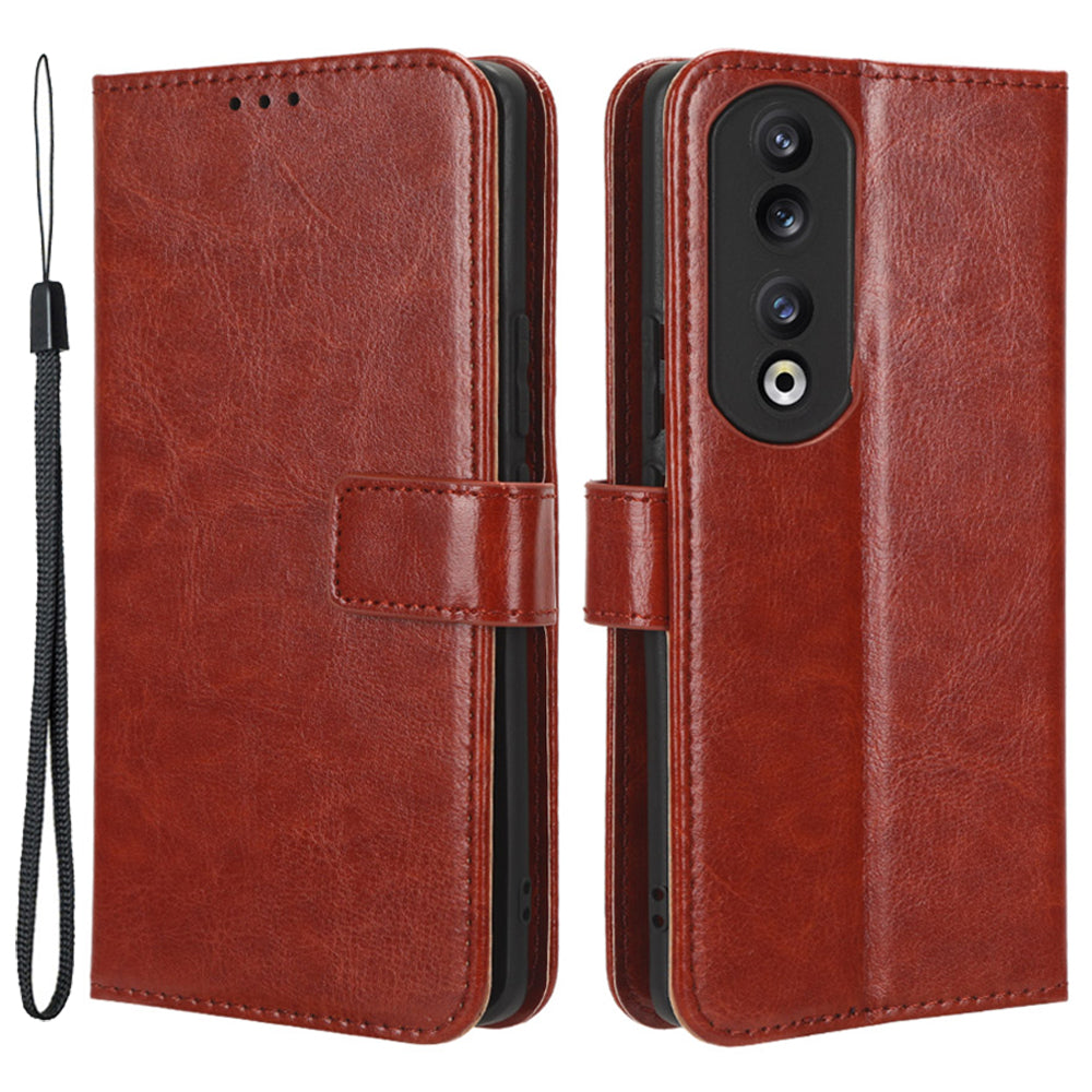 For Honor 90 Mobile Phone Cover PU Leather Flip Stand Case Crazy Horse Texture Magnetic Clasp Phone Shell
