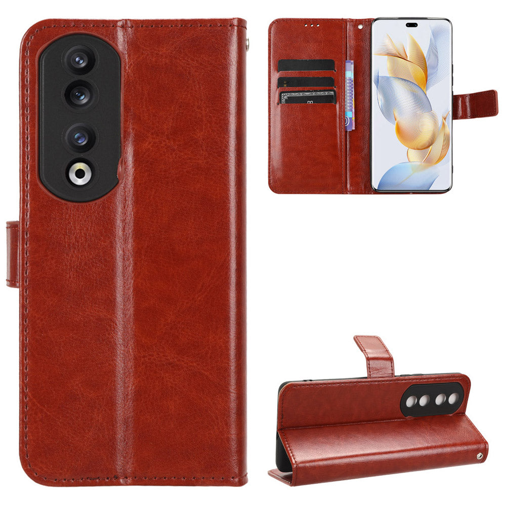 For Honor 90 Mobile Phone Cover PU Leather Flip Stand Case Crazy Horse Texture Magnetic Clasp Phone Shell