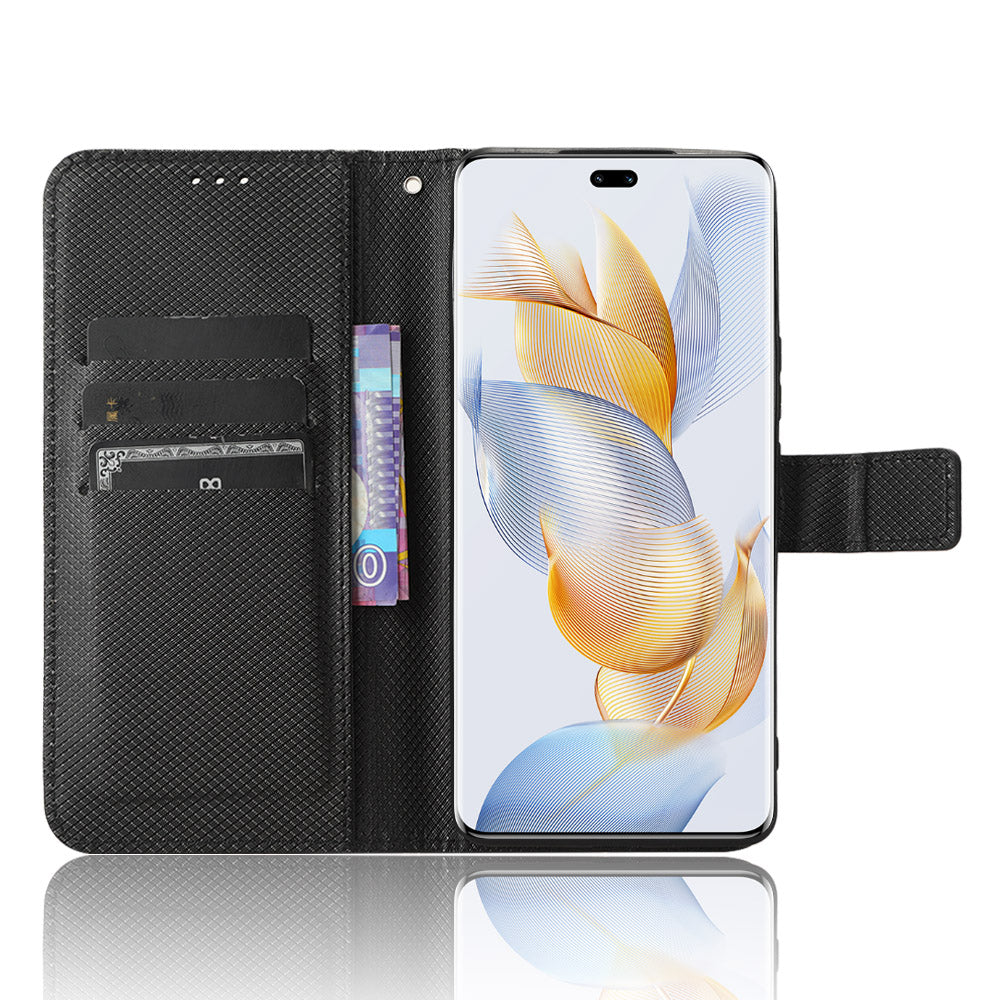 For Honor 90 TPU + PU Leather Cell Phone Case Stand Wallet Diamond Texture Cover