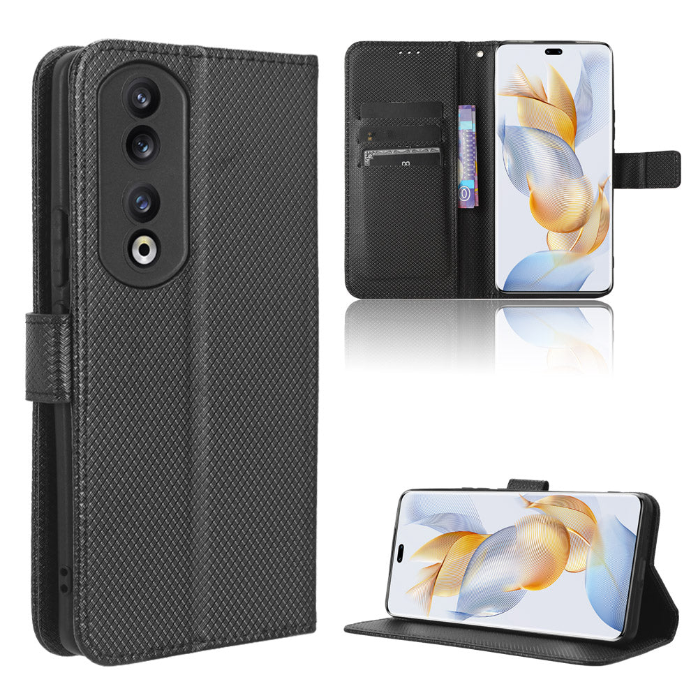 For Honor 90 TPU + PU Leather Cell Phone Case Stand Wallet Diamond Texture Cover