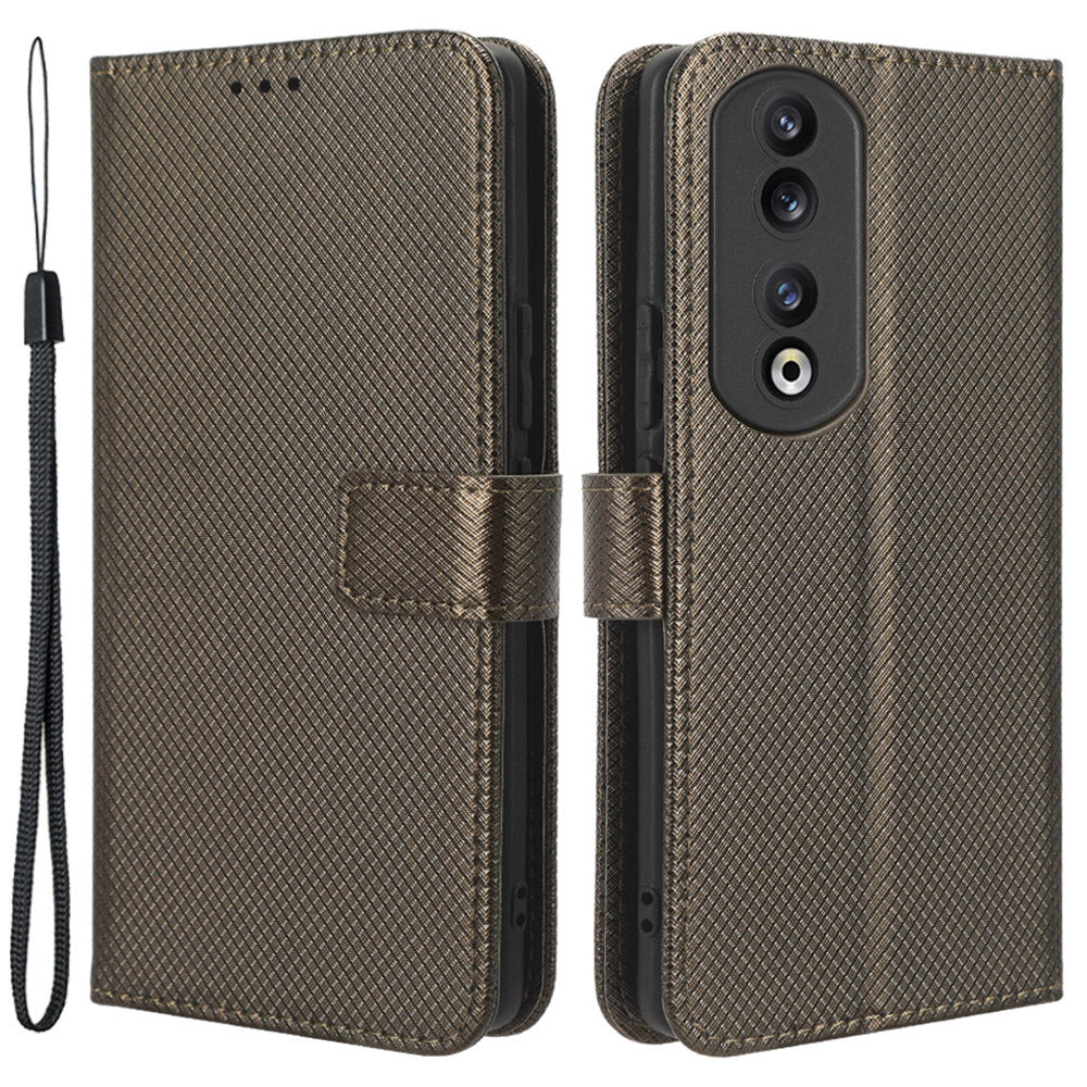For Honor 90 TPU + PU Leather Cell Phone Case Stand Wallet Diamond Texture Cover
