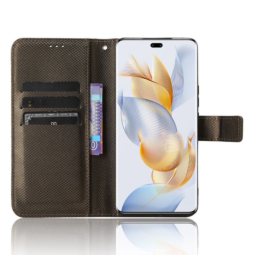 For Honor 90 TPU + PU Leather Cell Phone Case Stand Wallet Diamond Texture Cover